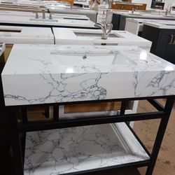 36inch Modern Bathroom Vanity With Black Frame Metal