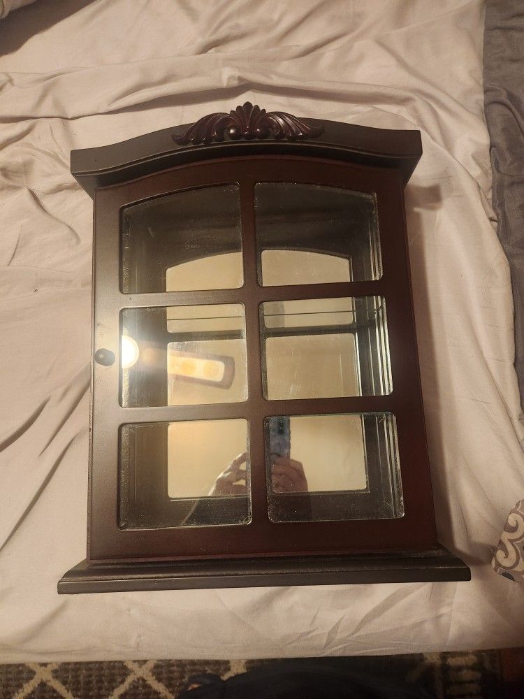 Wall Cabinet Real Wood With Mirror and Glass Shelves