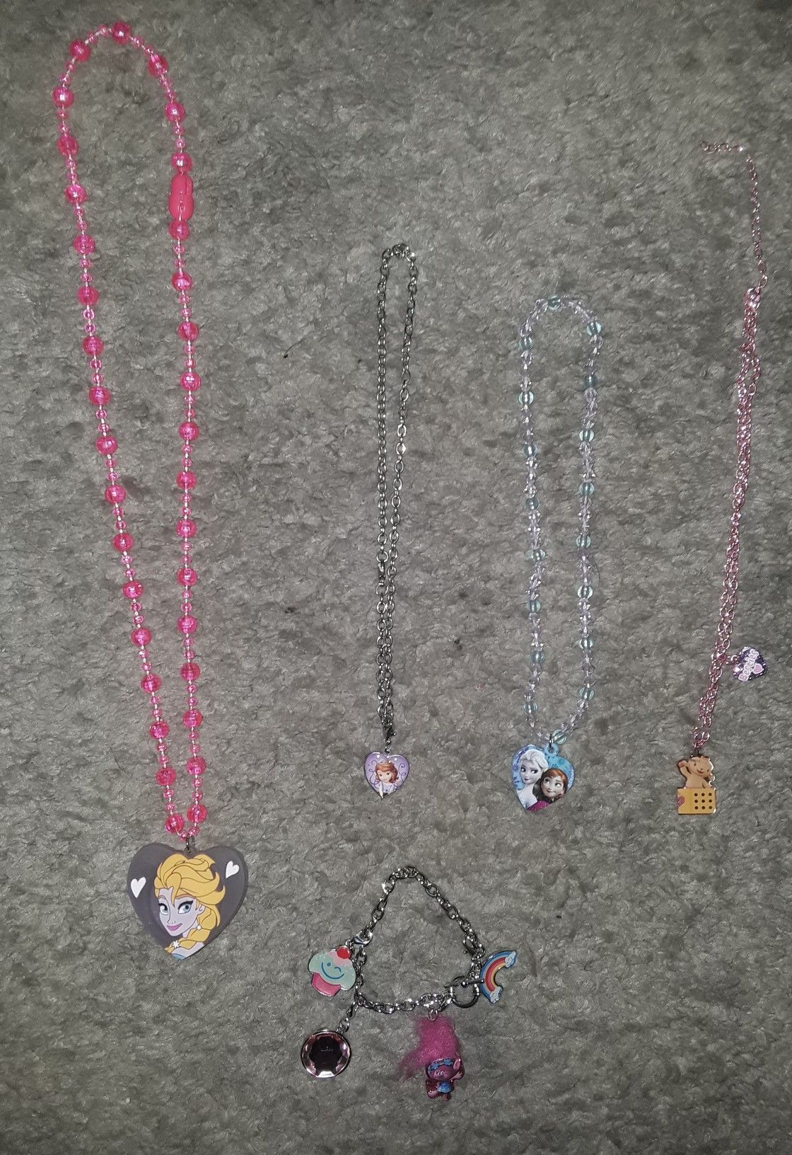 Girls Frozen Doc McStuffin Sofia the First necklaces and troll bracelet lot