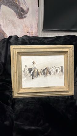 Canvas Western Cowboys rounding up horses