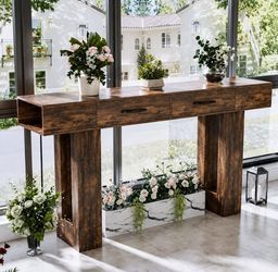 Farmhouse Entryway Table for Entrance Hallway Living Room Natural Vintage Brown #32