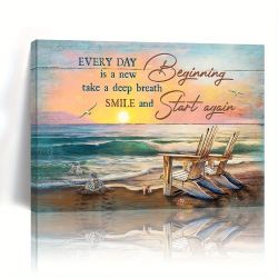 1pc Wood Frame Canvas Painting, Turtle Beach Wall Art Beach Picture Wall Decor Inspirational Quotes Wall Art Prints for Home Decor, Living Room and Be
