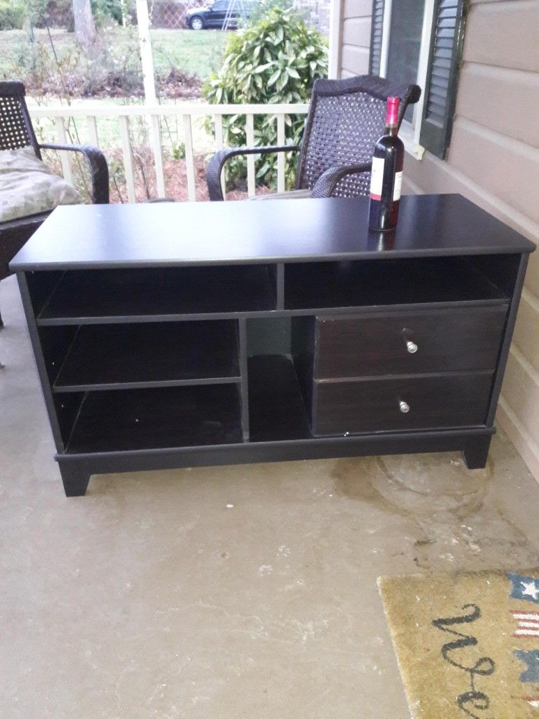 ** WOOD TV STAND WITH STORAGE AND SHELVING** $100