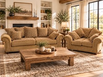 Beautiful Traditional Sofa & Loveseat Set | Rolled Arms & Nailhead Trim
