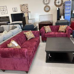Chic Red Sofa And Loveseat 