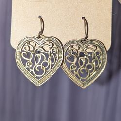 Vintage Copper Filigree Heart Earrings 