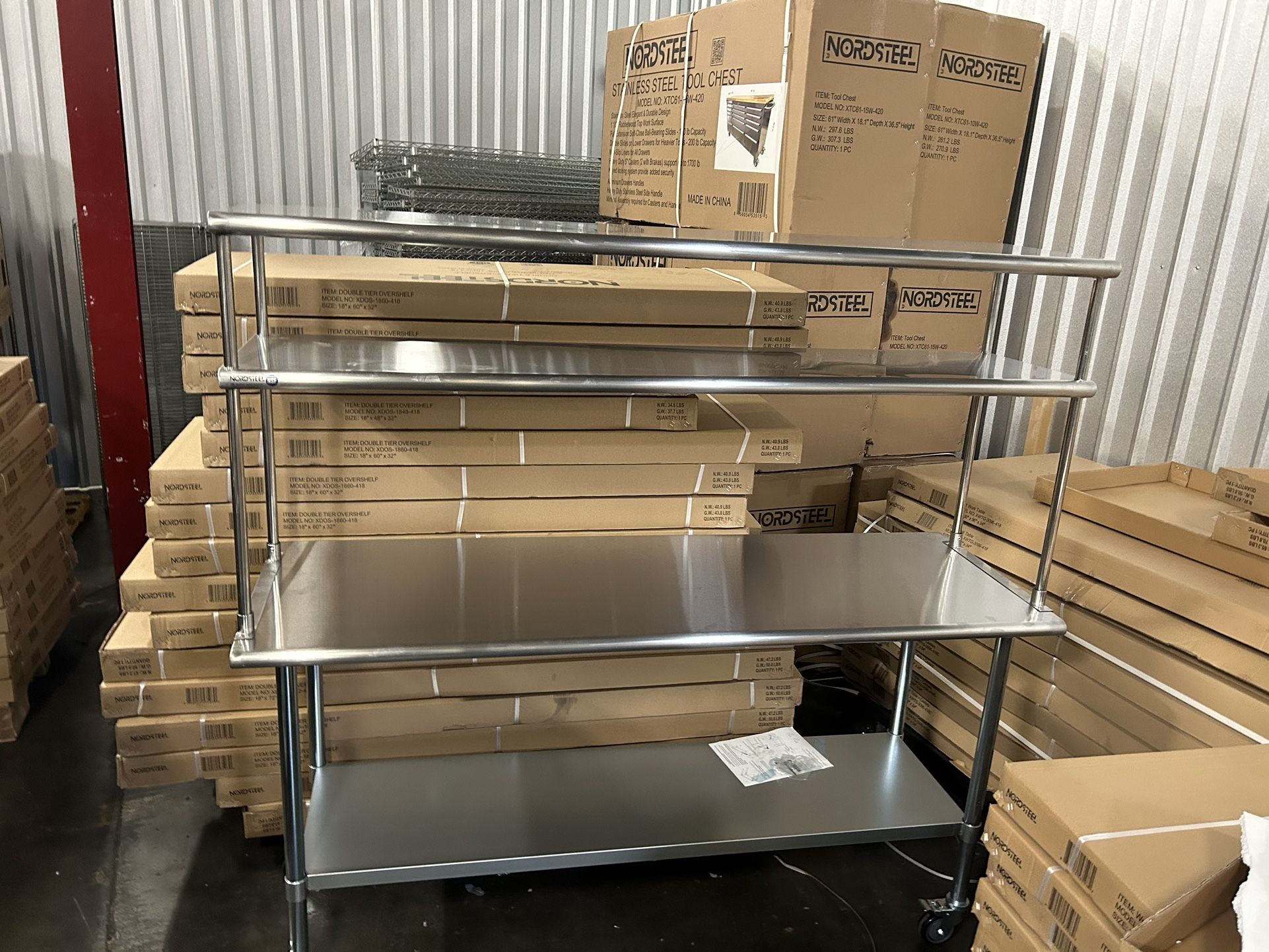 New Stainless Steel Tables And Over Table Shelves 