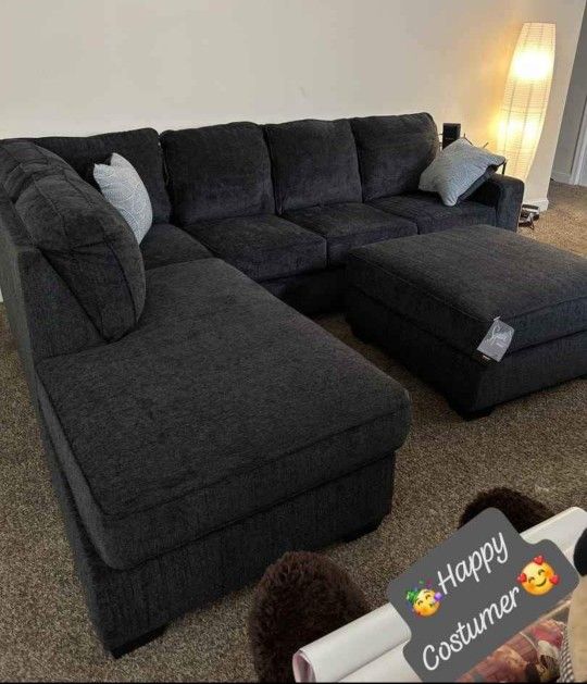 AP🎉Slate Gray L Shaped Sleeper Sectional Couch With Chaise// Financing & Delivery