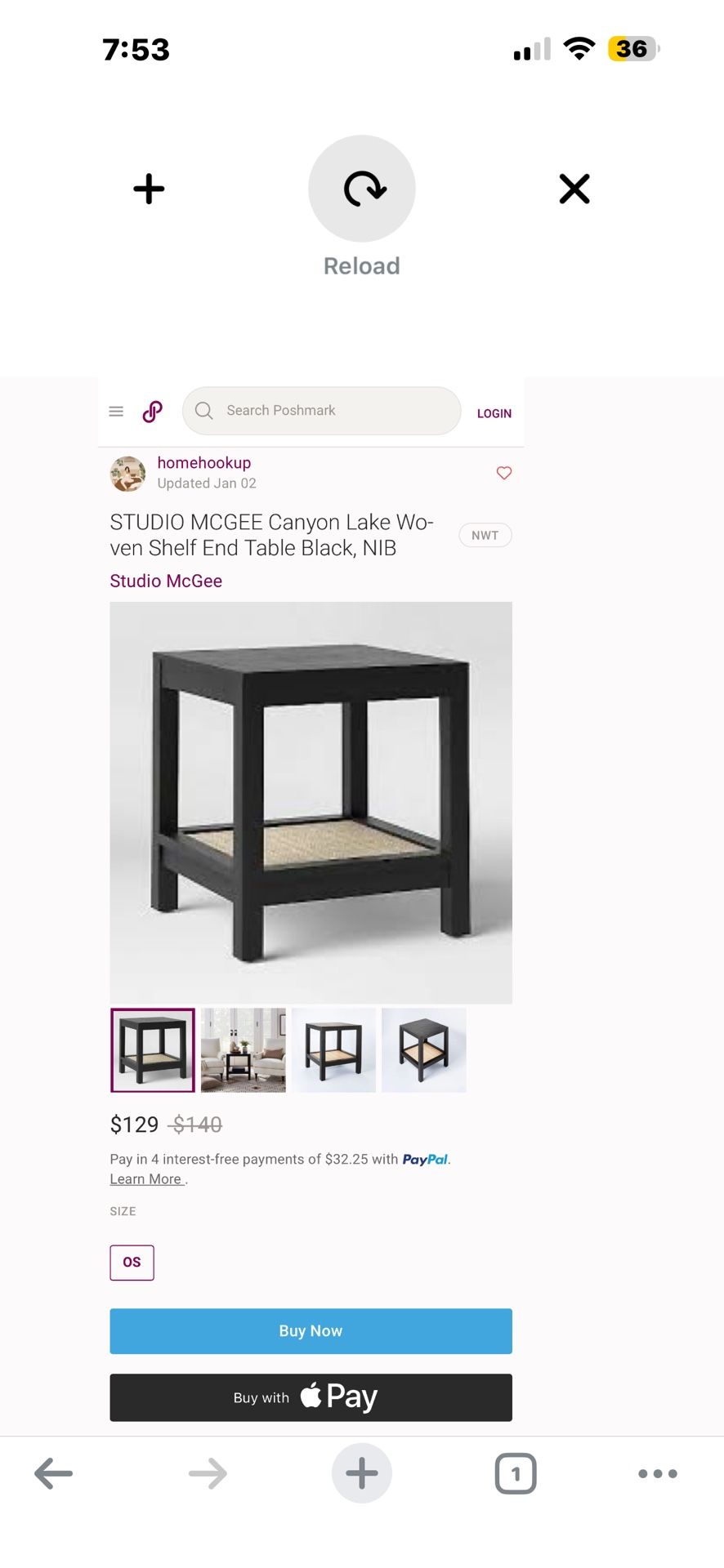 STUDIO MCGEE Canyon Lake Woven Shelf End Table Black, NIB