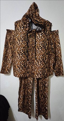 SHEIN Leopard Print Hooded Leisure Set - Brown & Black