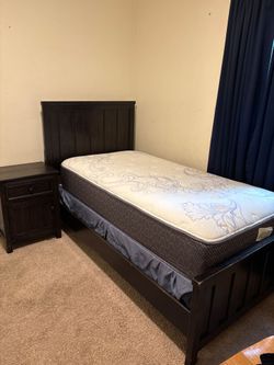 Twin Bed Frame with Mattress and Nightstand