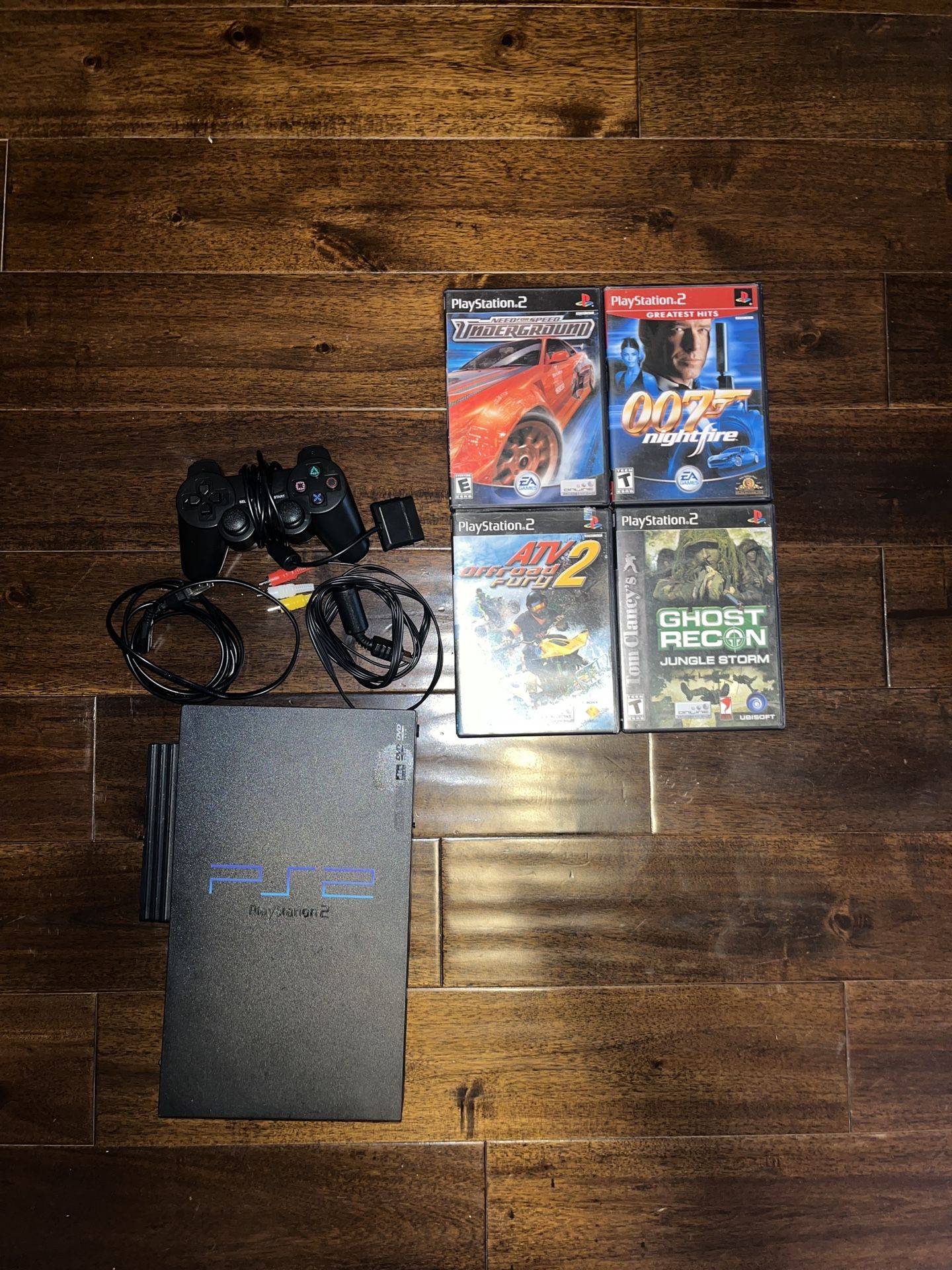 PS2 With All Wires And Controller + 4 Games
