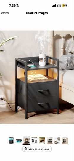 Nightstand with Charging Station and LED Light
