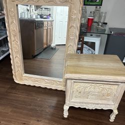 Vintage Wood Mirror And Drawer 