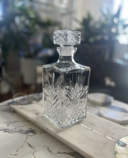 Vintage Cut Glass Decanter. Made In Italy. 9” Tall