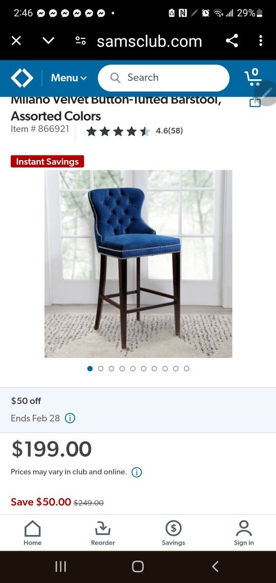 Blue Velvet Bar High Chair