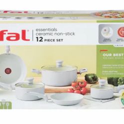 T-Fal Essentials 12-Piece Non-Stick Ceramic Pots & Pans Cookware Set