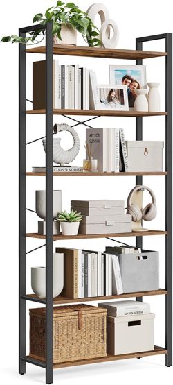 6-Tier Bookshelf, Bookcase with Shelves, Storage Shelf, Living Room Book Shelf, Modern Basic, Living Room, Home Office, Study, Rustic Brown and Matte