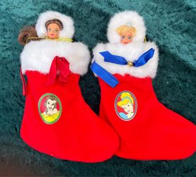 Vintage 1997 Avon Disney Princess Belle and Cinderella Christmas Stocking With Dolls.