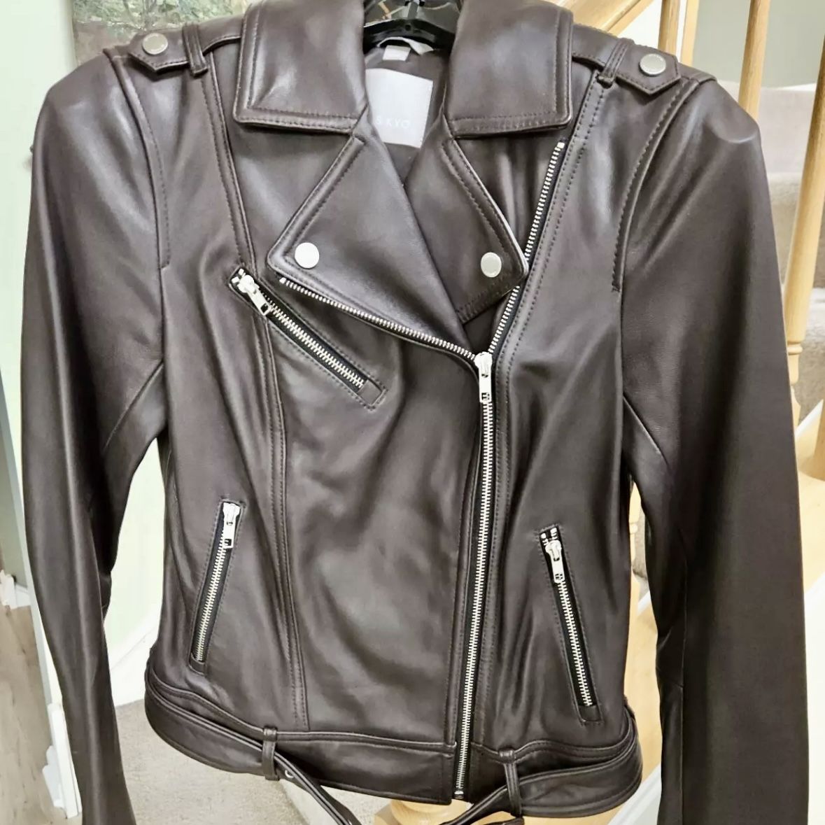 Soia & Kyo Women’s Brown Genuine Lambskin Leather Motorcycle Jacket - Size XS