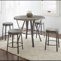 dining table with 4, high table, swivel stools