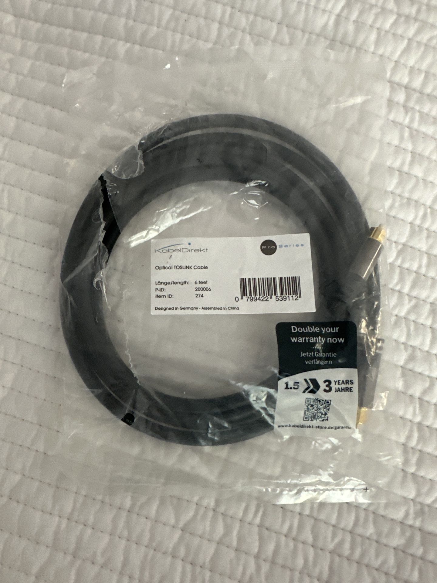 📦 New KabelDirekt Optical TOSLINK Cable – 6ft (Digital Audio)