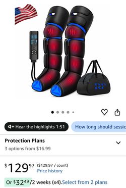Air Compression Leg Massager with Heat for Feet, Calves & Thighs Handheld controller, 9 intensities, 6 modes, 3 heat levels; feet, calves & thighs, ci