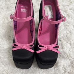Dolls Kill x Archie Comics Pink Black Platform Mary Jane Heels