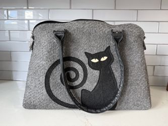 Gray Wool-Felt Black Cat Shoulder Bag