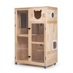 32.5"L Multi-Level Solid Wood Cat Cabinet