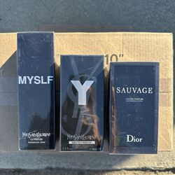 Men’s Cologne Fragrance Collection Bundle Lot - YSL Myself, YSL Y, Dior Sauvage