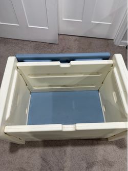Vintage Large Little Tikes Tykes Storage Toy Bin Blue Lid Made in USA durable plastic 33x22x21