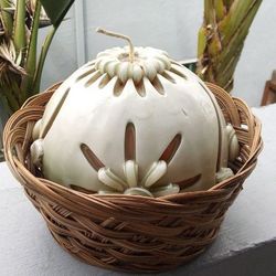 Handmade Sphere Ribbon 🎀 Swirl Design Vintage Candle Brown White 🤍