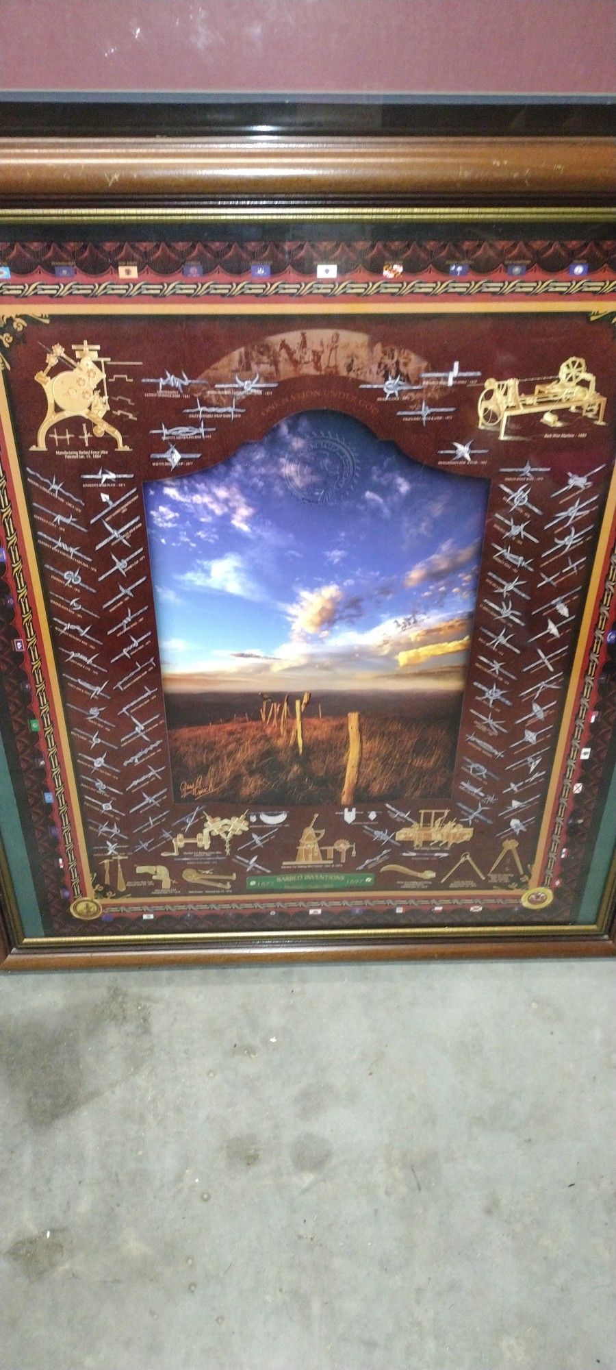 Gary Crouch Signed Western Art Frame Under Glass Texas Historical Art Inside Size: 30x24