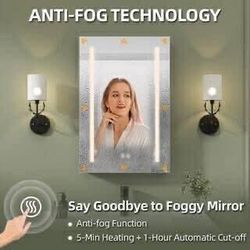 NEW IN BOX - 20 in. W x 30 in. H Rectangular Aluminum Recessed/Surface Mount Right hinged Medicine Cabinet with Mirror and LED Light