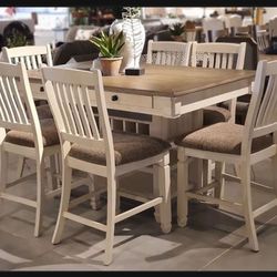 Antique Whitewash Counter Height Table And Chairs☄️ Great Financing Options ⚡️ Delivery Available👈