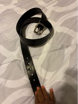 Black Leather Belt with Silver Buckle  44 Inches Long  for Men