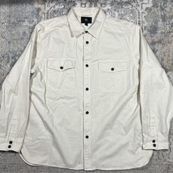 Banana Republic Malo Twill Shirt Jacket Mens XXL Ivory Heavy Cotton Layering