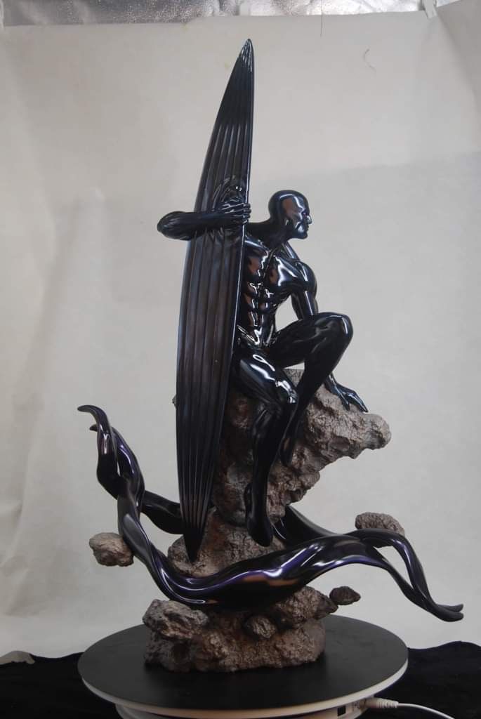 Silver Surfer Statue Fallen Black Chrome Elegant Class Custom Not Sideshow Xm Iron Studios 