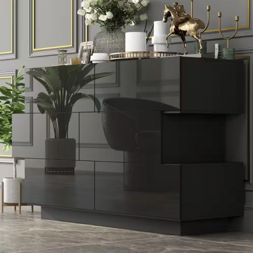 High Gloss Black Wooden 6-Drawer Dresser
