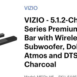Vizio 5.1.2 Sound Bar System With 2 Additional Speakers And Subwoofer