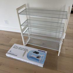 Metal And Wood White Shoe Rack