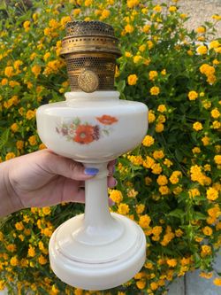 Vintage Milk Glass Oil Lamp Floral