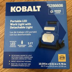 Kobalt LED work light with detachable light rechargeable new in the box