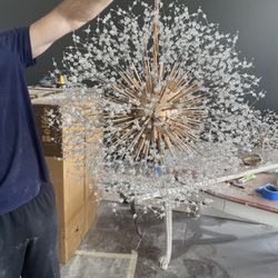 Beautiful Gold And White Chandelier With White Crystals