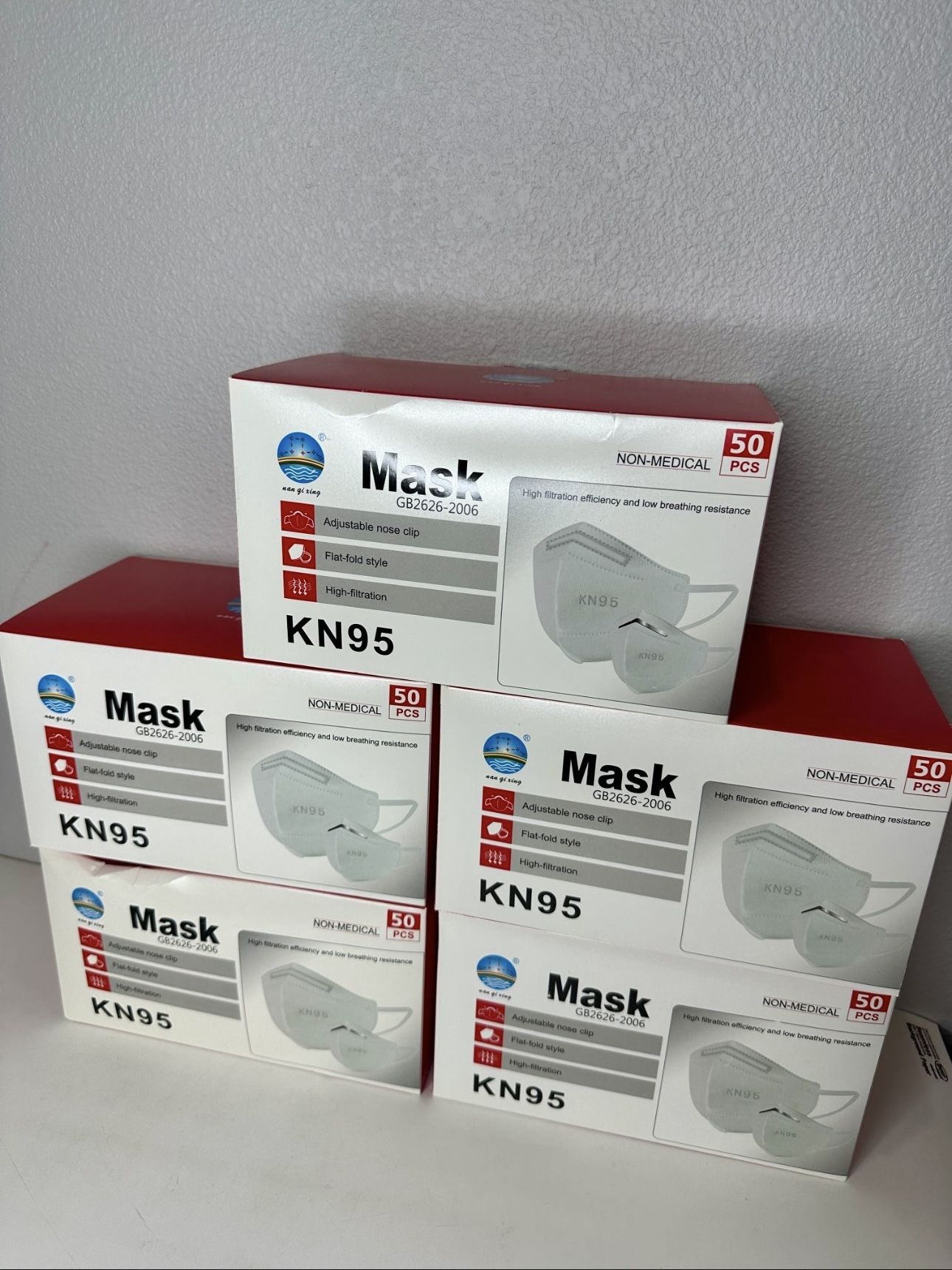 5 Boxes Disposable Face Mask KN95 White Non Medical Mask