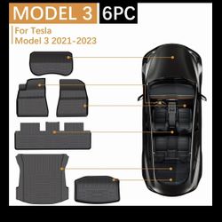 2021-2023 Tesla Model 3 Floor Mats, All-Weather TPE Full Set with Cargo Liner & Trunk Mat Accessories (2021-2023 Model 3 Full Floor Mat Kit Set of 6)