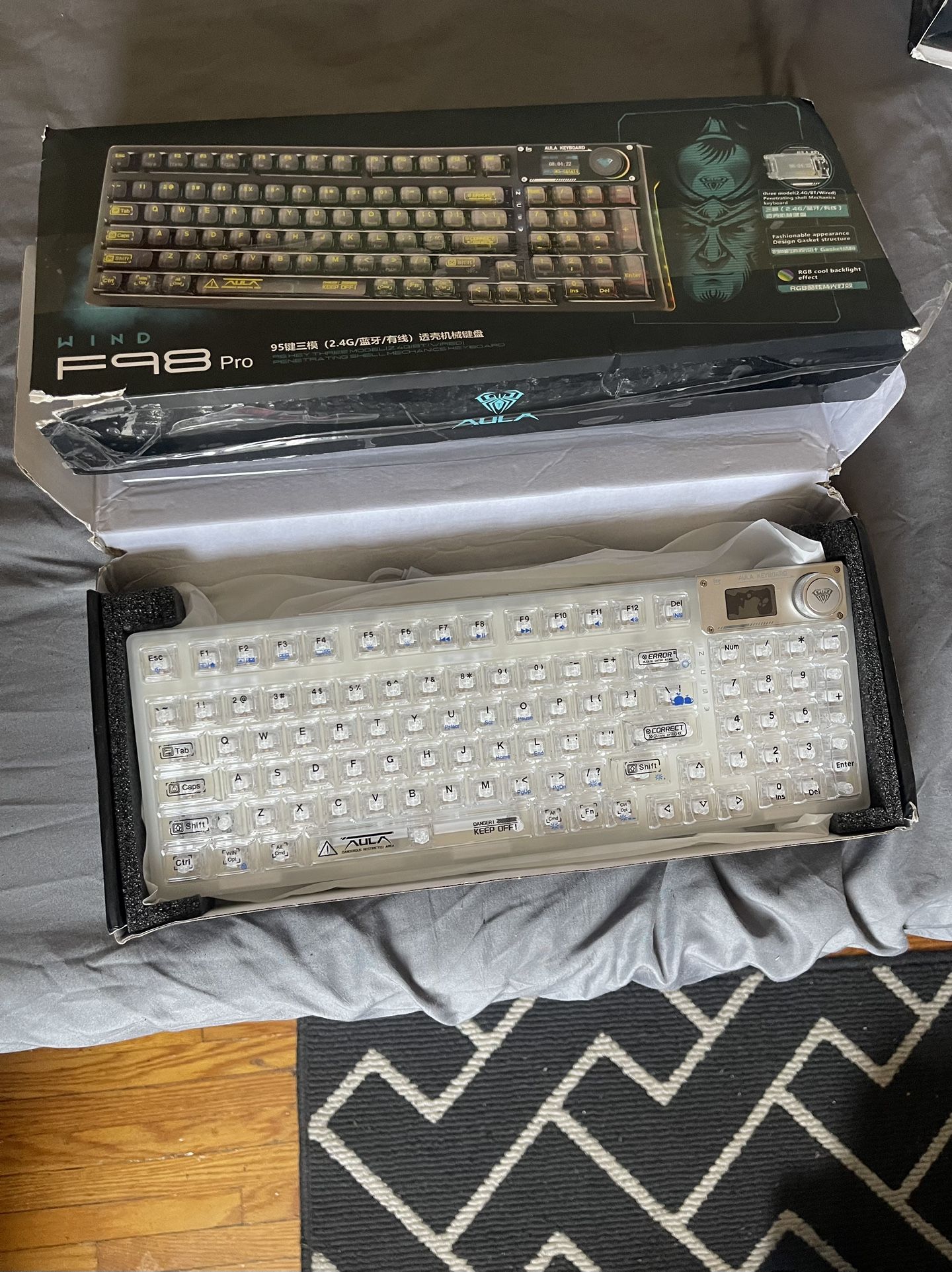 AULA F98 Wind Pro Wireless Mechanical Keyboard with Transparent Keycaps Hot Swap