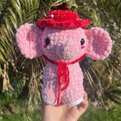 Crochet Elephant With Strawberry Hat
