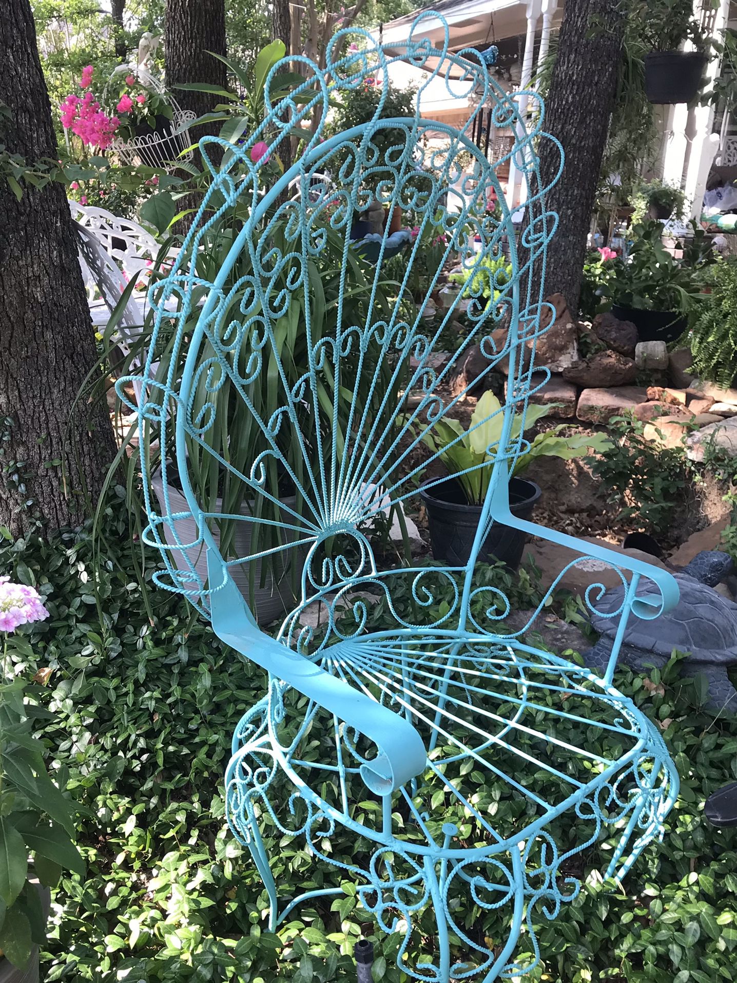 Vintage Wrought Iron Peacock Chair And Matching Table 